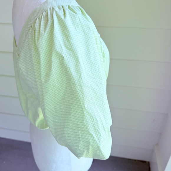 Copper Key Gingham Green Cropped Top with Puff Sleeves Size Small - Picture 9 of 11